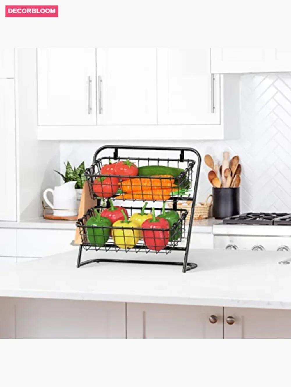 2-Tier Rigid Wire Market Basket Stand Countertop Organizer Food Kitchen Storage